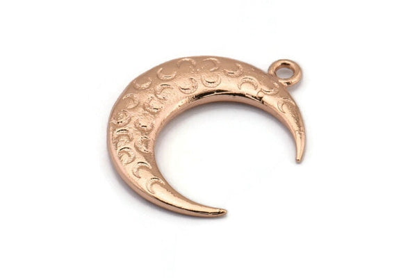 Rose Gold Moon Charm, 2 Rose Gold Plated Textured Horn Charms, Pendant, Jewelry Finding (27x8x3.50mm) N0203