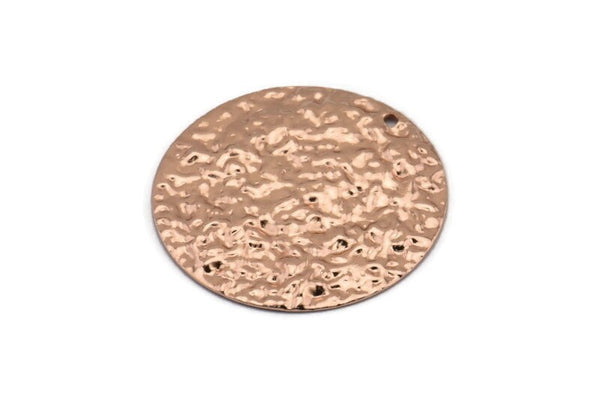Rose Gold Disc Charm, 2 Hammered Rose Gold Plated Brass Round Charms With 1 Hole, Earrings, Findings (30x0.70mm) D974 Q0873