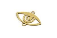 Brass Eye Charm, 24 Raw Brass Eye Charms With 2 Loops, Connector (22x16x0.60mm) A3133