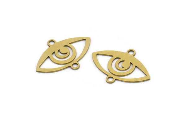 Brass Eye Charm, 24 Raw Brass Eye Charms With 2 Loops, Connector (22x16x0.60mm) A3133