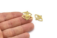 Brass Eye Charm, 24 Raw Brass Eye Charms With 2 Loops, Connector (22x16x0.60mm) A3133