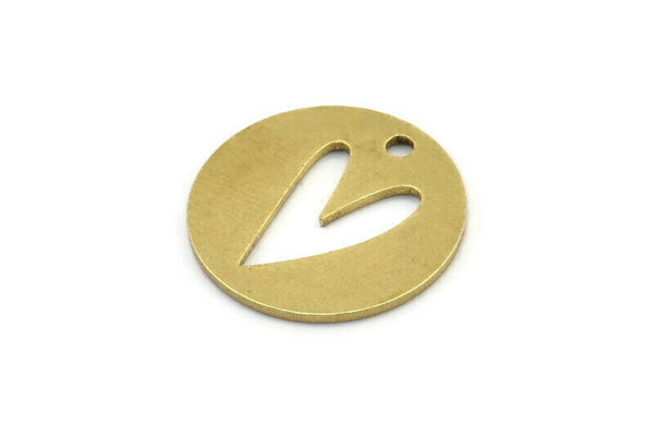 Brass Heart Charm, 8 Raw Brass Heart Charms With 1 Hole (20x1mm) A3143