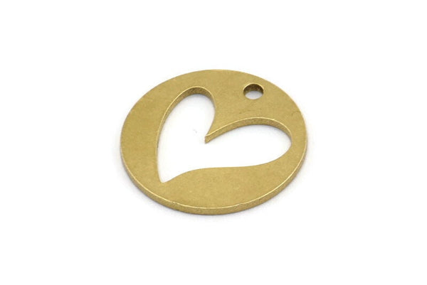 Brass Heart Charm, 8 Raw Brass Heart Charms With 1 Hole (20x1mm) A3146