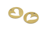 Brass Heart Charm, 8 Raw Brass Heart Charms With 1 Hole (20x1mm) A3146