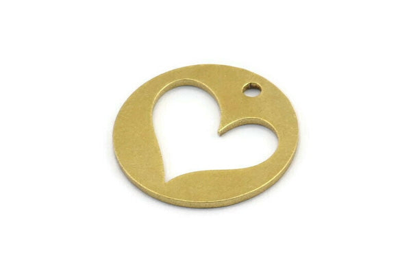 Pirinç Kalp Tılsımı, 1 Delikli 10 Ham Pirinç Kalp Tılsımı (20x1mm) A3145