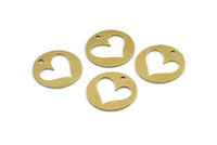 Pirinç Kalp Tılsımı, 1 Delikli 10 Ham Pirinç Kalp Tılsımı (20x1mm) A3145