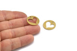 Pirinç Kalp Tılsımı, 1 Delikli 10 Ham Pirinç Kalp Tılsımı (20x1mm) A3145
