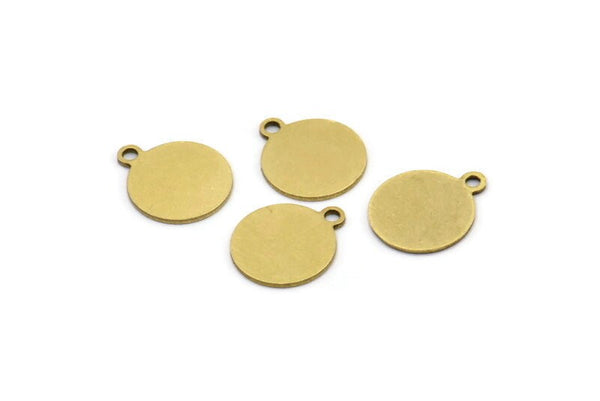 Brass Round Tag, 50 Raw Brass Round Charms With 1 Loop, Stamping Tag (12x10x0.60mm) A3152