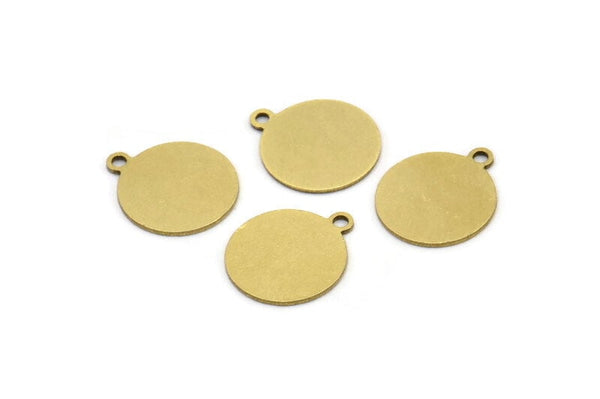 Brass Round Tag, 24 Raw Brass Round Charms With 1 Loop, Stamping Tag (14x12x0.60mm) A3163