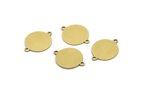 Brass Round Tag, 24 Raw Brass Stamping Tags With 2 Loops, Round Connectors (18x14x0.60mm) A3158