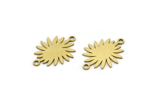 Brass Sun Connector, 24 Raw Brass Sun Connectors With 2 Loops, Charm Pendants (18x14x0.60mm) A3121