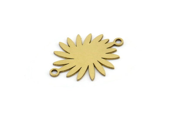 Brass Sun Connector, 12 Raw Brass Sun Connectors With 2 Loops, Charm Pendants (21x15x0.60mm) A3165