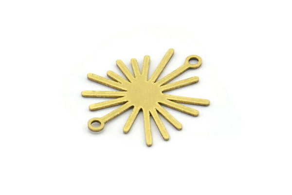 Brass Sun Connector, 24 Raw Brass Sun Connectors With 2 Loops, Charm Pendants (22x18x0.60mm) A3129