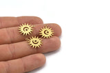 Brass Sun Charm, 12 Raw Brass Crescent Moon And Star Patterned Sun Shape Charms With 1 Loop, Charm Pendants (20x18x0.60mm) A3167
