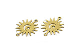 Brass Sun Connector, 12 Raw Brass Crescent Moon And Star Patterned Sun Shaped Connectors With 2 Loops, Charm Pendants (22x17x0.60mm) A3168