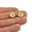 Brass Sun Connector, 12 Raw Brass Crescent Moon And Star Patterned Sun Shaped Connectors With 2 Loops, Charm Pendants (22x17x0.60mm) A3168