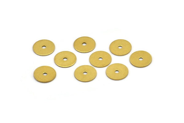Middle Hole Connector, 100 Raw Brass Round Disc, Middle Hole Connector, Bead Caps, Findings (8mm) Brs 77 A0441