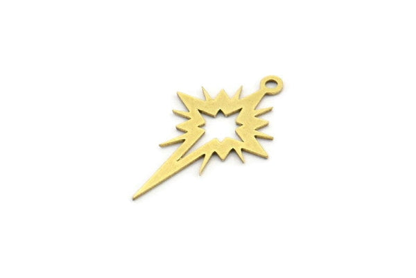 Brass Pole Star Charm, 24 Raw Brass, Brass Charms, Brass Pole Star Charms With 1 Loop (26x16x0.60mm) A3189