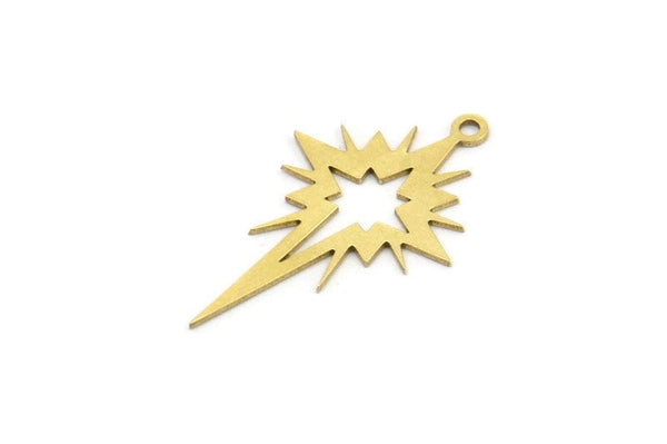 Brass Pole Star Charm, 24 Raw Brass, Brass Charms, Brass Pole Star Charms With 1 Loop (30x18x0.60mm) A3186