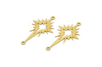 Brass Pole Star Charm, 24 Raw Brass, Brass Charms, Brass Pole Star Charms With 1 Loop (32x18x0.60mm) A3187