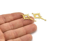 Brass Pole Star Charm, 24 Raw Brass, Brass Charms, Brass Pole Star Charms With 1 Loop (32x18x0.60mm) A3187