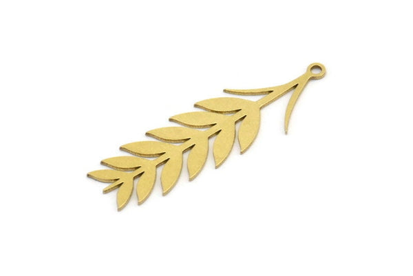 Brass Leaf Charm, 10 Raw Brass Ear Of Wheat Charms With 1 Loop, Charm Pendants (37x11x0.60mm) A3237
