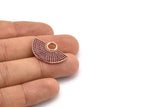 Semi Circle Pendant, 1 Rose Gold Plated Brass Pink Zircon Pave Semi Circle Pendant With 1 Loop, Jewelry Findings (28x18x1.8mm) Q0386