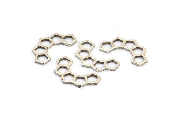 Gümüş Petek Charm, 25 Antik Gümüş Kaplamalı Pirinç Yarı Petek Charm (17x9,5x5x0,8 mm) E049 H0276