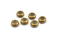 Silicone And Brass Bead Keeper, 12 Raw Brass Bead Keeper, Silicone And Brass, Rondelle (9x4mm) Y264