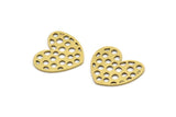 Brass Heart Charm, 24 Raw Brass Heart Connectors, Findings (17x15x0.60mm) A3289