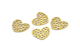 Brass Heart Charm, 24 Raw Brass Heart Connectors, Findings (17x15x0.60mm) A3289