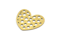Brass Heart Charm, 24 Raw Brass Heart Connectors, Findings (24x21x0.60mm) A3290