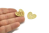 Brass Heart Charm, 24 Raw Brass Heart Connectors, Findings (24x21x0.60mm) A3290