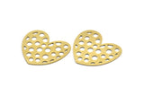 Brass Heart Charm, 6 Raw Brass Heart Connectors, Findings (28x32x0.60mm) A3270