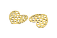 Brass Heart Charm, 6 Raw Brass Heart Connectors, Findings (28x32x0.60mm) A3270