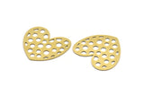 Brass Heart Charm, 6 Raw Brass Heart Connectors, Findings (28x32x0.60mm) A3270