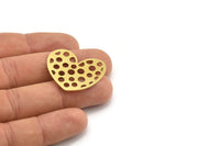 Brass Heart Charm, 6 Raw Brass Heart Connectors, Findings (28x32x0.60mm) A3270