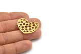 Brass Heart Charm, 6 Raw Brass Heart Connectors, Findings (28x32x0.60mm) A3270