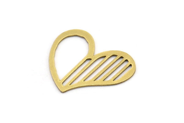 Brass Heart Charm, 12 Raw Brass Heart Connectors, Findings (19x22x0.60mm) A3262