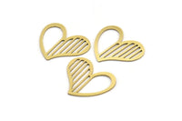 Brass Heart Charm, 12 Raw Brass Heart Connectors, Findings (19x22x0.60mm) A3262