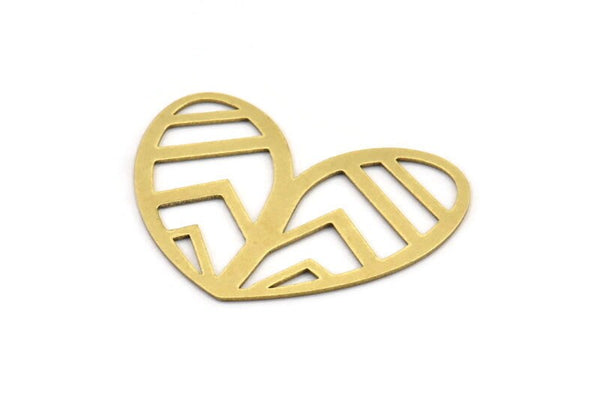 Brass Heart Charm, 8 Raw Brass Heart Connectors, Findings (26x35x0.60mm) A3276