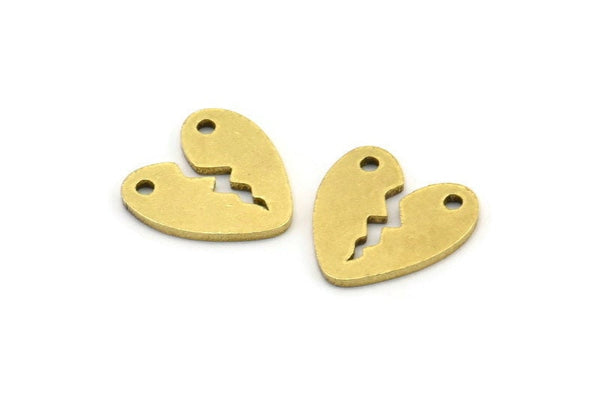 Brass Heart Charm, 12 Raw Brass Heart Charms With 2 Holes Connectors (13x1mm) A3285
