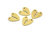 Brass Heart Charm, 12 Raw Brass Heart Charms With 2 Holes Connectors (13x1mm) A3285