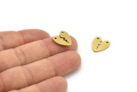 Brass Heart Charm, 12 Raw Brass Heart Charms With 2 Holes Connectors (13x1mm) A3285