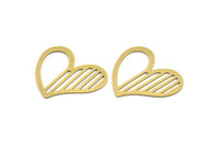 Brass Heart Charm, 10 Raw Brass Heart Connectors, Findings (26x31x0.60mm) A3264