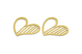 Brass Heart Charm, 10 Raw Brass Heart Connectors, Findings (26x31x0.60mm) A3264