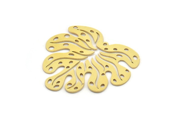 Pirinç Monstera Tılsımı, 1 Halkalı 4 Ham Pirinç Monstera Yaprağı Tılsımı, Küpe Aksesuarları, Kolye Uçları (37x40x0,60 mm) A3305
