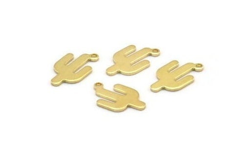 Brass Cactus Charm, 24 Raw Brass Cactus Charms With 1 Hole (15x9x0.90mm) M03373