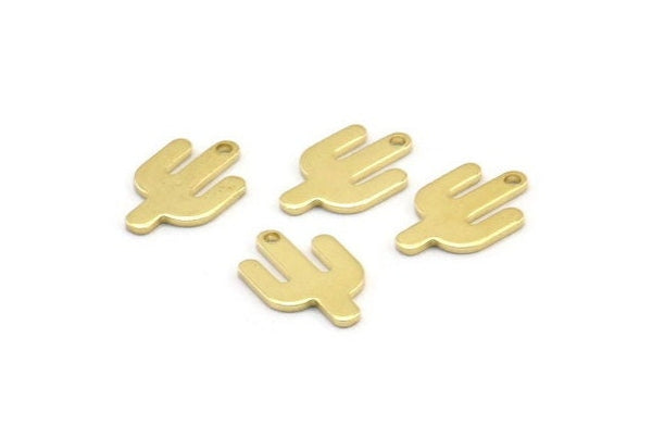 Brass Cactus Charm, 24 Raw Brass Cactus Charms With 1 Hole (14x9x0.90mm) M03371