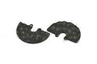 Semi Circle Charm, 4 Hammered Oxidized Black Brass Semi Circle Charm Pendants With 2 Holes (33x22x0.80mm) D0673 S1011